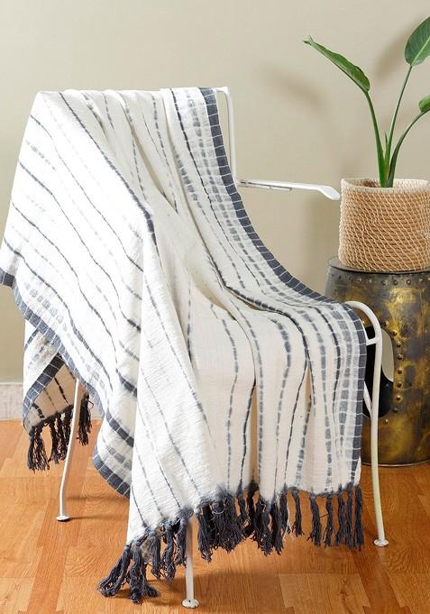 Grey Tie And Dye Striped Cotton Throws