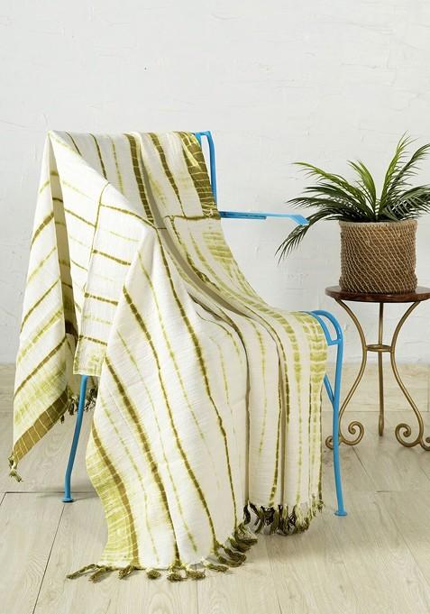 Olivegreen And White Printed Cotton Blanket Throw
