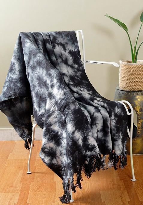 Black Tiedye Printed Marble Throw Blanket