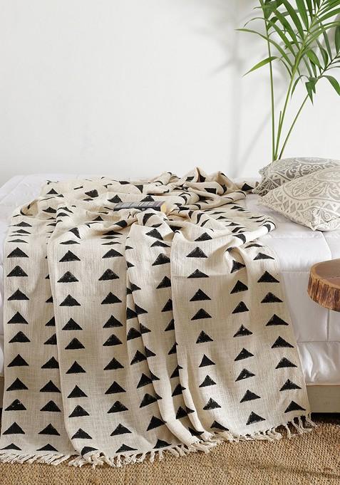 White And Black Printed Cotton Bed Throw
