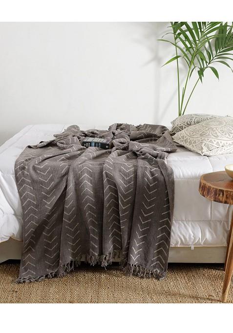 Brown Geometric Print Cotton Bed Throw