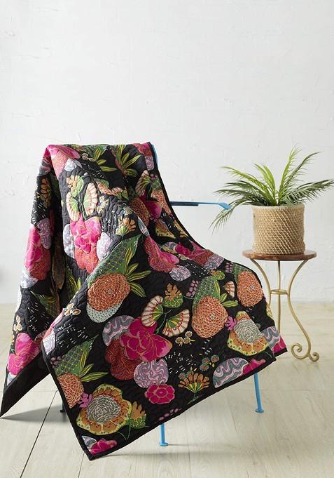 Black And Pink Printed Cotton Quilted Throws