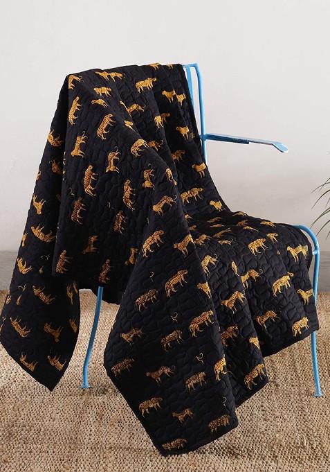 Black And Yellow Printed Cotton Quilted Throws