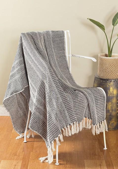 Black And White Printed Cotton Couch Throw