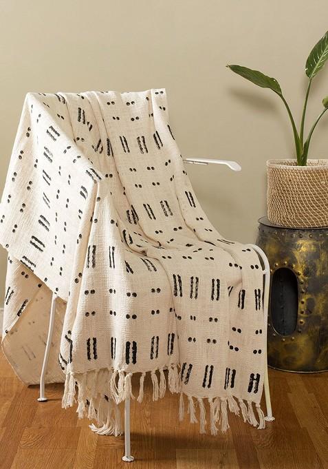 Offwhite Hand Block Print Cotton Throw