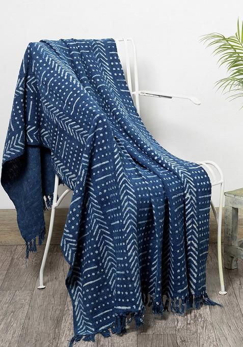 Blue And White Printed Sofa Cotton Throw