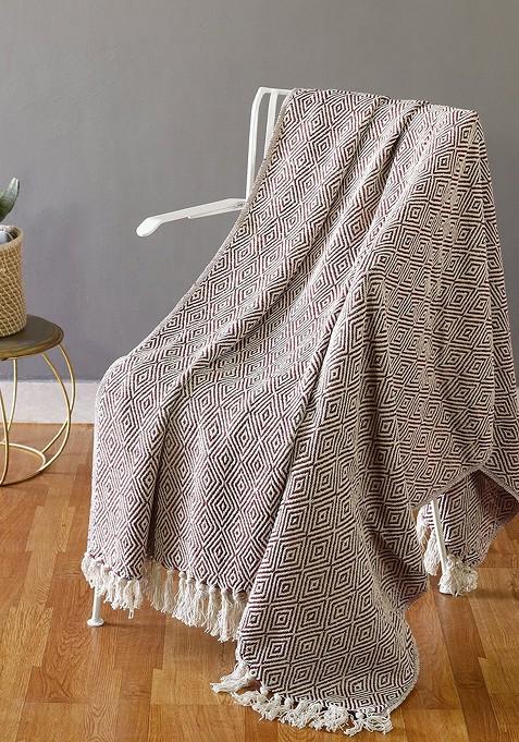 Maroon And Beige Knitted Cotton Sofa Throw