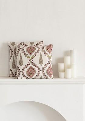 White And Purple 2 Pieces Floral Printed Cotton Square Cushion Covers