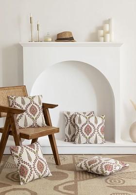 White And Pink 5 Pieces Floral Printed Cotton Square Cushion Covers