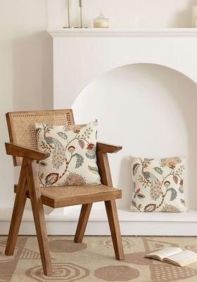 White And Sea Green 2 Pieces Tulip Floral Printed Cotton Square Cushion Covers