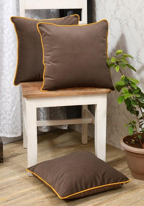 Brown And Yellow 3 Pieces Velvet Square Cushion Covers
