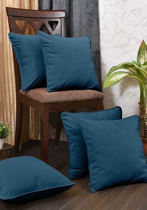 Blue 5 Pcs Velvet Square Cushion Covers