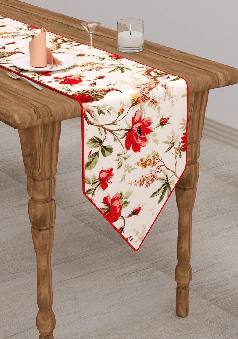 White And Red Printed Pure Cotton Table Runner