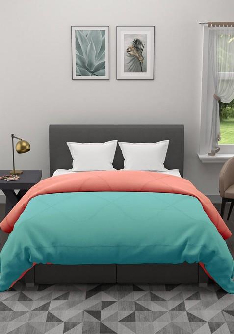 Peachcoloured And Blue Mild Winter 210 Gsm Reversible Double Bed Comforter
