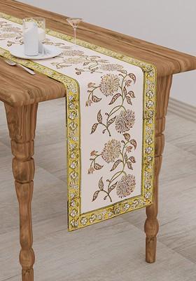 Beige And Brown Printed Pure Cotton Table Runner