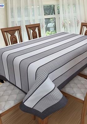 Grey And White Striped 6 Seater Pure Cotton Table Runner