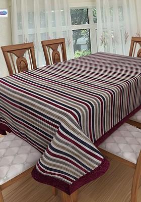 Magenta Blue And Grey Striped 6 Seater Pure Cotton Table Runner