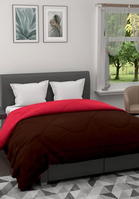 Brown And Coral Ac Room 120 Gsm Cotton Reversible Double Bed Quilt
