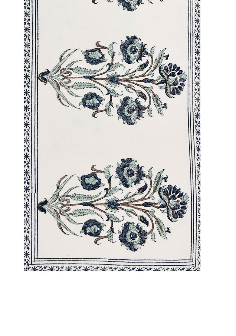 White And Blue Floral Printed Pure Cotton Table Runner