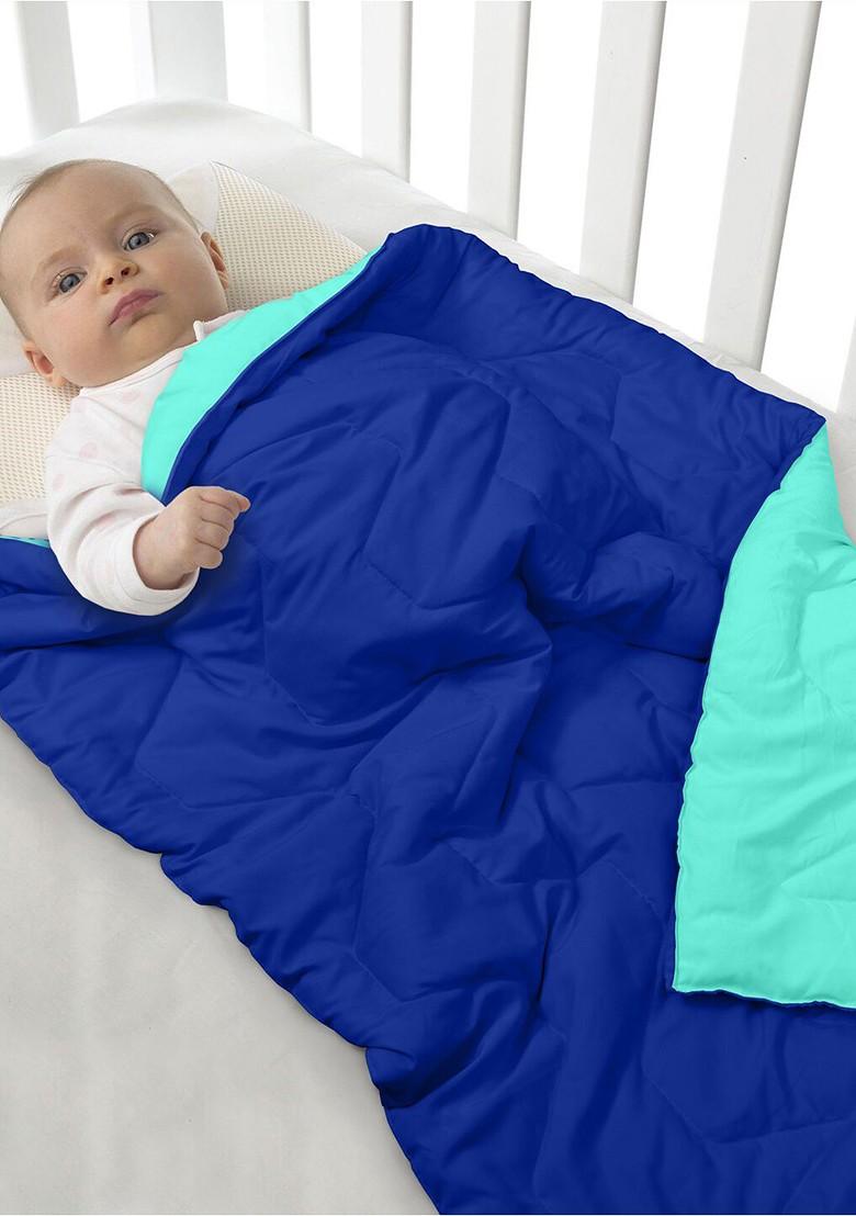 Unisex Kids Blue And Sea Green 210 Gsm Single Bed Reversible Comforter