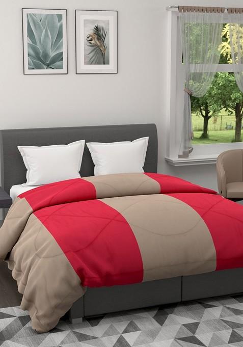 Taupe And Red Striped Ac Room 120 Gsm Double Bed Quilt