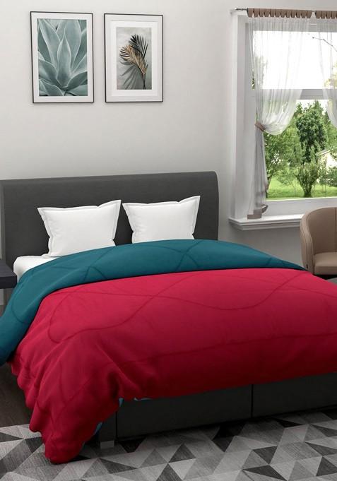 Maroon And Teal Solid Mild Winter 233 Gsm Reversible Double Bed Comforter