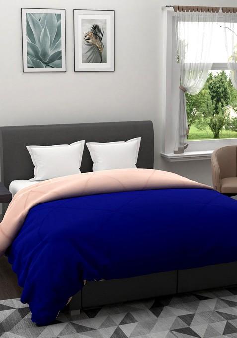 Blue And Peachcoloured Solid Ac Room 120 Gsm Reversible Double Bed Quilt