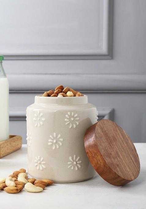 Off White Ceramic Food Storage Jar