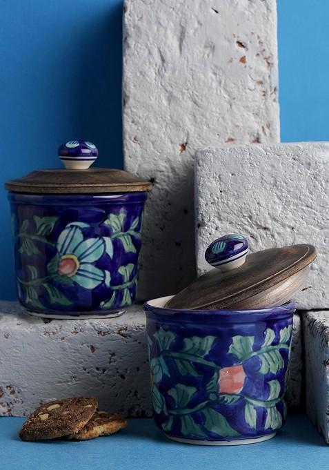 Set Of 2 Blue Printed Ceramic Bowls Set