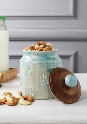Tel Blue And Brown Ceramic Food Storage Jar