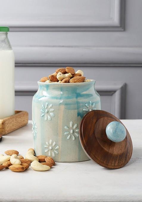 Tel Blue And Brown Ceramic Food Storage Jar