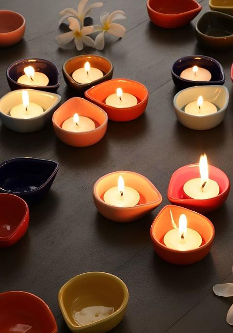 Green 6 Pieces Dishwasher Safe Ceramic Diyas