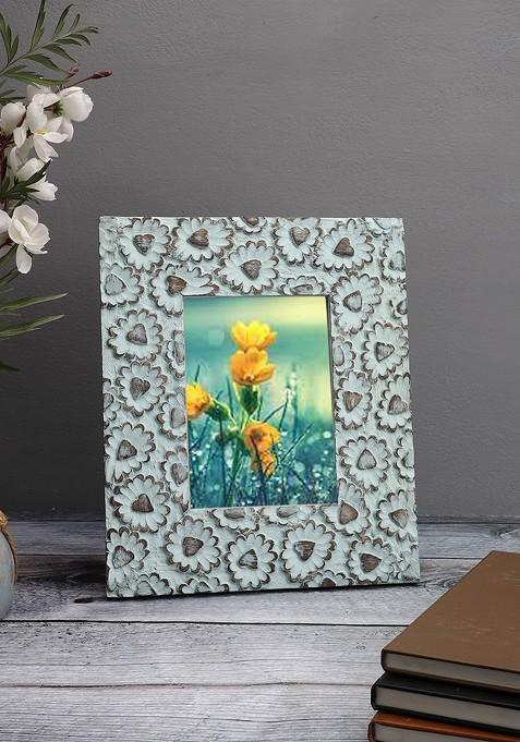 Teal Blue Wooden And Ceramic Table Photo Frame