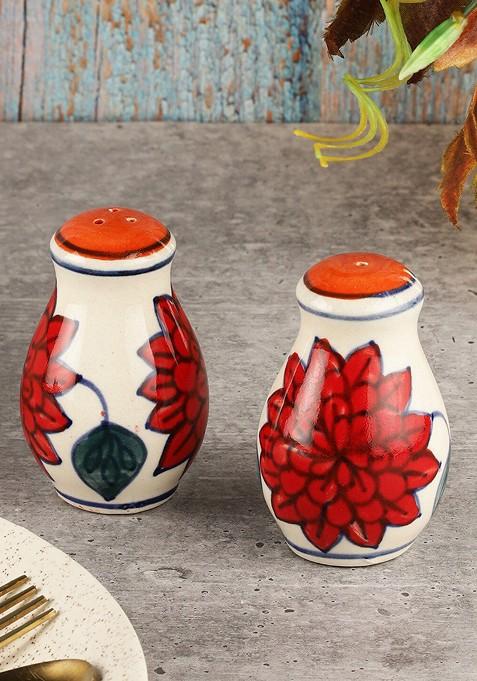 White And Red Set Of 2 Ceramic Salt And Pepper Shakers
