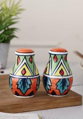 Set Of 2 Orange Ceramic Salt And Pepper Kitchen Storage