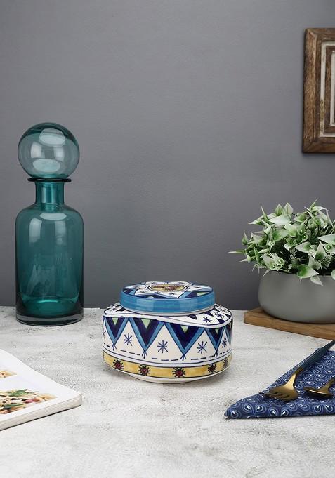 Navy Blue And White Hand Painted Multi Utility Kitchen Food Storage Jar