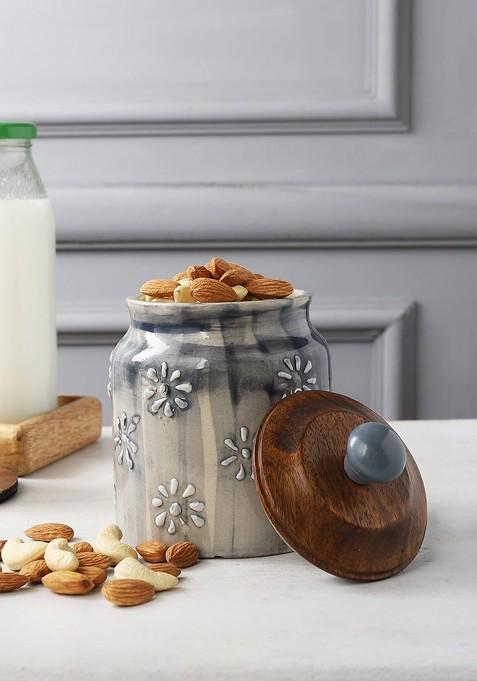 Grey And Brown Ceramic Food Storage Jar