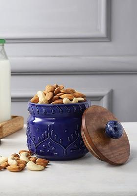 Blue And Brown Ceramic Food Storage Jar