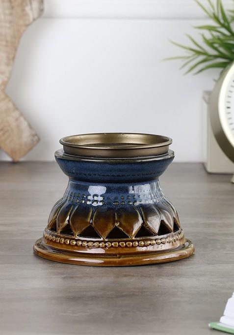Blue And Brown Pottery Ceramic Pillar Candle Holder