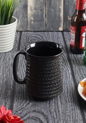 Black And Grey Handcrafted And Hand Painted Printed Stoneware Glossy Mug