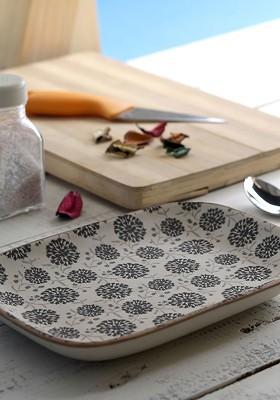 Beige And Black Printed Ceramic Tray