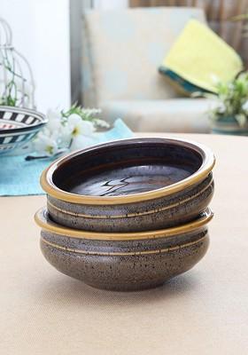 Set Of 2 Brown Ceramic Elegant Solid Serving Bowls