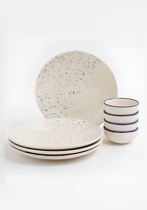 White 8 Pieces Ceramic Dishwasher And Microwave Safe Dinner Set