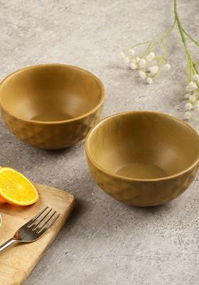 2 Pcs Brown Diamond Cut Ceramic Serving Bowls