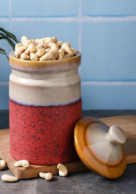 Red And Beige Ceramic Storage Jar