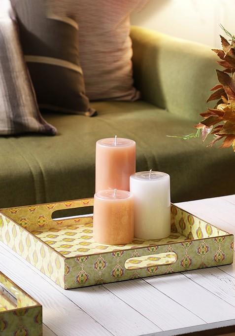 Yellow And White Handcrafted Rectangle Wooden Tray