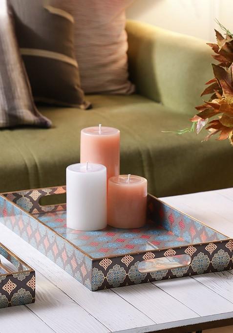 Grey And Gold Toned Handcrafted Pinewood Rectangular Tray