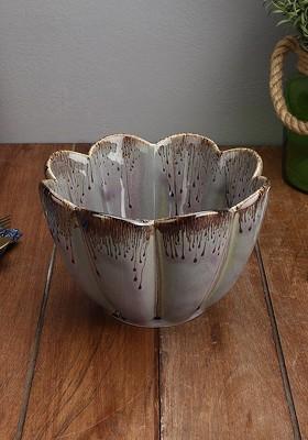 Grey And Brown 1 Pieces Handcrafted Printed Ceramic Glossy Bowl