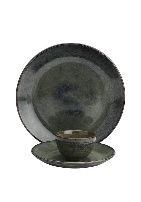 Grey And 3 Pieces Handcrafted Textured Ceramic Glossy Dinner Set