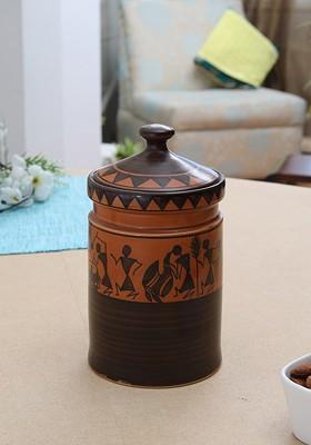 Orange And Brown Kitchen Storage Jar With Lid